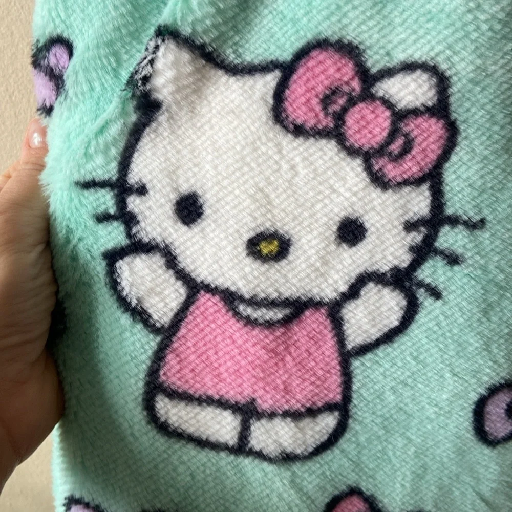 Hello Kitty Fleece Throw Blanket Sanrio Mint Green Pink Bow 50x70 Ultra Soft NWT